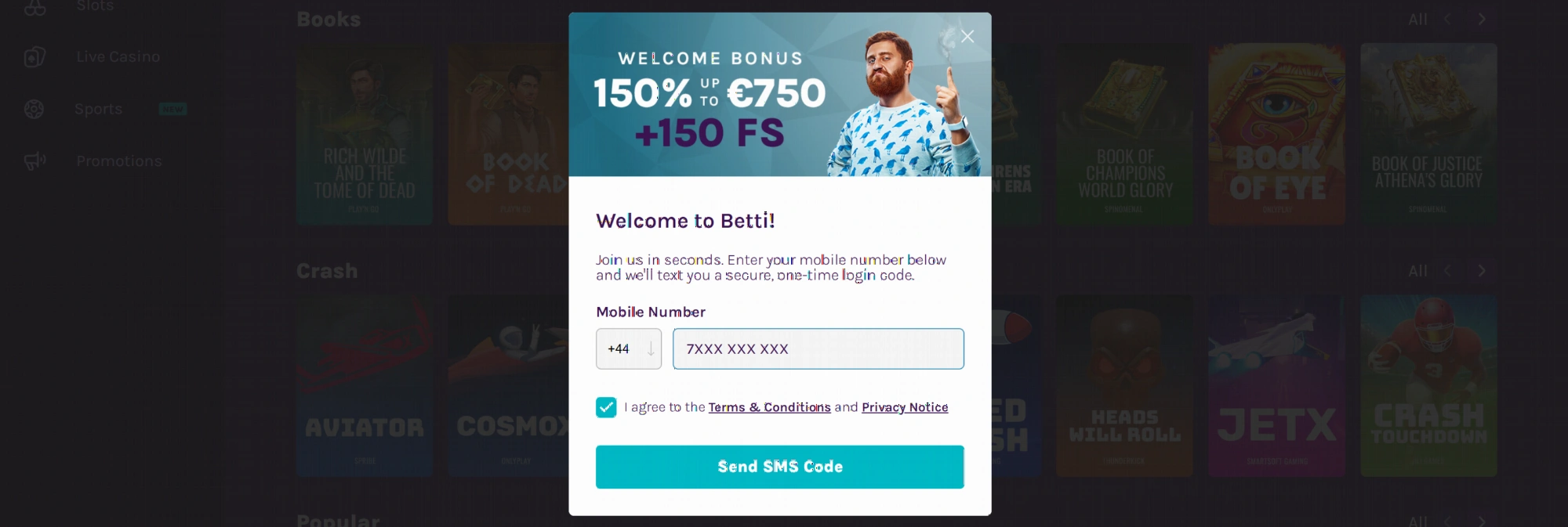 Betti Casino registration by phone number